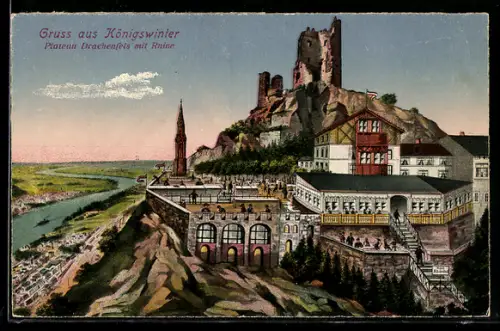 AK Königswinter, Plateau Drachenfels mit Ruine