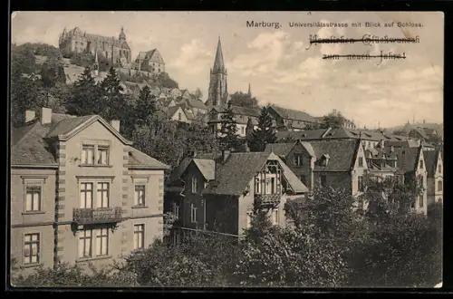 AK Marburg, Universitätsstrasse, Blick auf Schloss