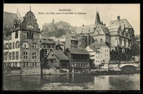 AK Marburg, Blick von der Lahn nach Universität und Schloss