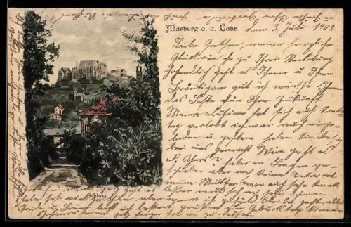 AK Marburg a. d. Lahn, Blick auf das Schloss
