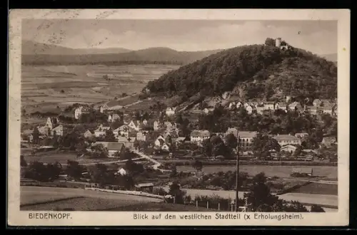 AK Biedenkopf, Blick auf den westlichen Stadtteil, Erholungsheim, Burgruine