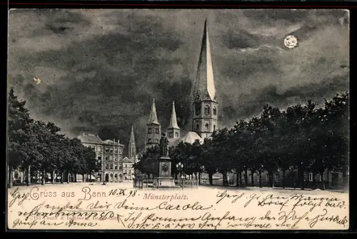 AK Bonn, Münsterplatz mit Denkmal