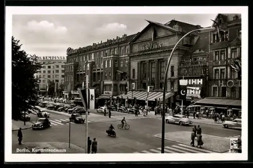 AK Berlin-Charlottenburg, Kurfürstendamm, Haus Wien, Hotel Kempinski, Film-Bühne, VW-Käfer