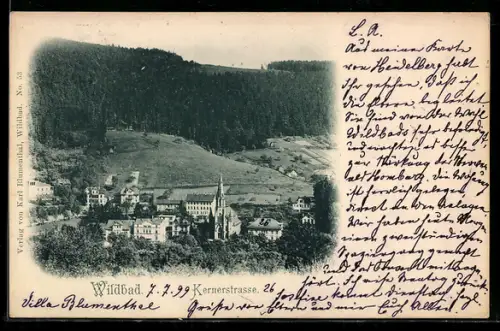 AK Bad Wildbad, Kernerstrasse mit Kirche