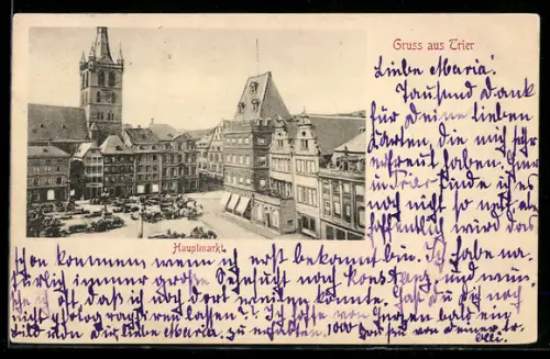 AK Trier, Hauptmarkt mit Rathaus