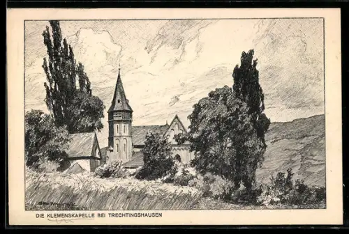 Künstler-AK Ubbelohde: Trechtingshausen, Klemenskapelle, Serie: Der Rhein