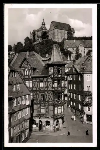 AK Marburg, Schloss und Fachwerkhäuser am Markt