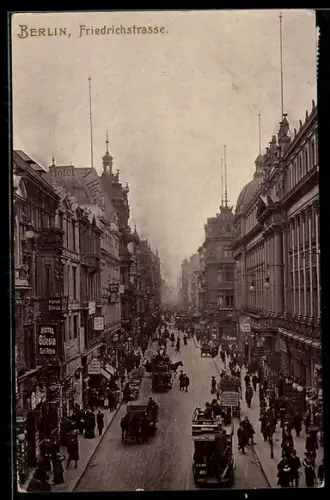 AK Berlin, Friedrichstrasse, Strassenszene mit Hotel Silesia und Geschäften
