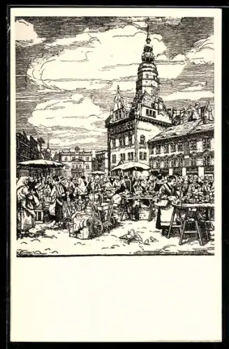 AK Wolfhagen /Kassel, Marktplatz mit Rathaus und Wochenmarkt