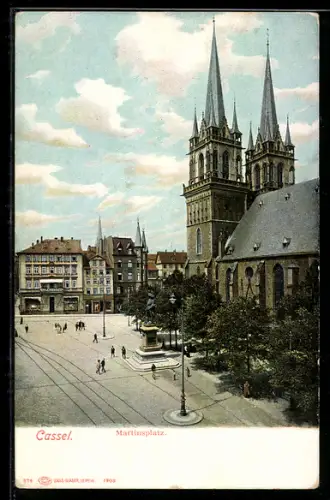 AK Cassel, Martinsplatz, Kirche, Brunnen, Platzansicht