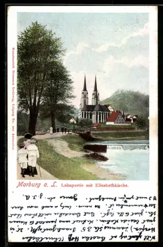 AK Marburg a. L., Lahnpartie, Elisabethkirche