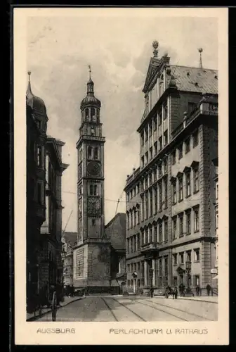 AK Augsburg, Perlachturm, Rathaus