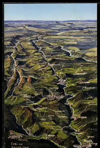 AK Nagold, Panoramaansicht Enz- und Nagoldtal mit Ortschaften und Hügellandschaft