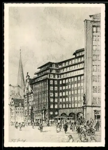 AK Hamburg, Der neue Messberg mit Chilehaus und Ballinhaus