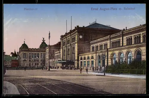 AK Hannover, Ernst August-Platz mit Bahnhof