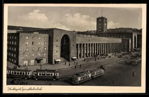 AK Stuttgart, Hauptbahnhof mit Strassenbahn