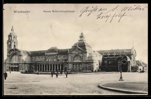 AK Wiesbaden, Neues Bahnhofsgebäude