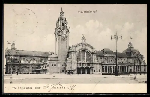 AK Wiesbaden, Blick zum Hauptbahnhof