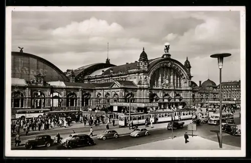 AK Frankfurt, Hauptbahnhof mit Strassenbahn