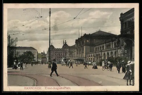 AK Hannover, Ernst-August-Platz am Bahnhof