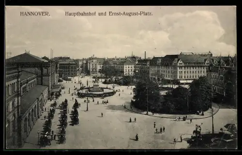AK Hannover, Ernst-August-Platz mit Denkmal und Geschäften
