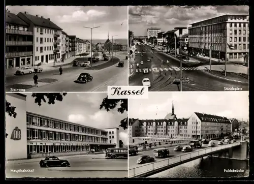 AK Kassel, Hauptbahnhof, Fuldabrücke, Steinweg, Ständeplatz