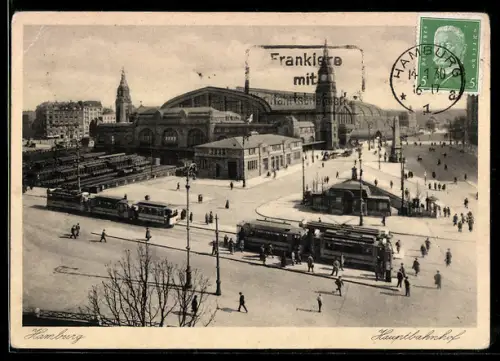 AK Hamburg, Hauptbahnhof mit Strassenbahn