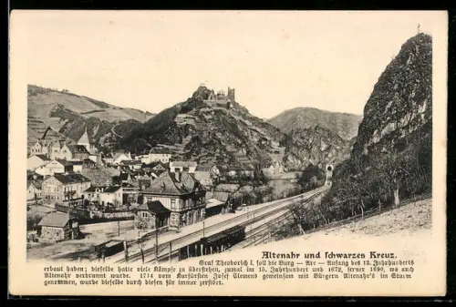 AK Altenahr, Ortsansicht mit Bahnhof und Burgruine