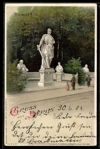 Lithographie Berlin-Tiergarten, Denkmal Albrecht II