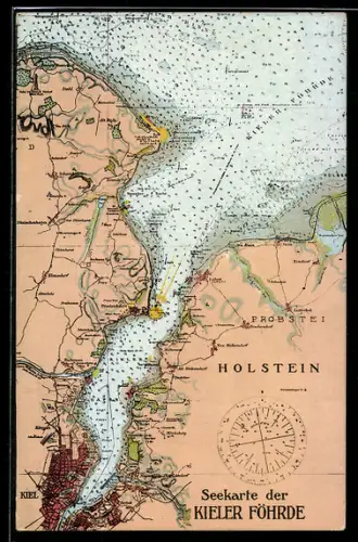 AK Kiel /Holstein, Landkarte der Kieler Föhrde mit Holtenau und Mönkeberg