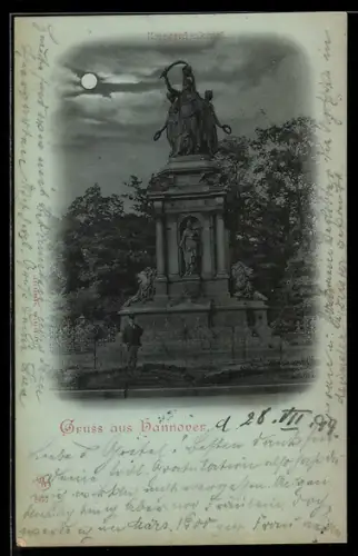 Mondschein-AK Hannover, Kriegerdenkmal im Vollmondlicht