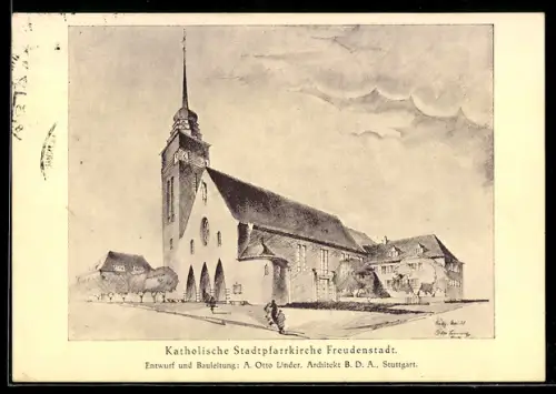 Künstler-AK Freudenstadt, Katholische Stadtpfarrkirche