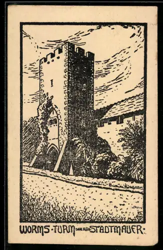 AK Worms, Turm der röm. Stadtmauer