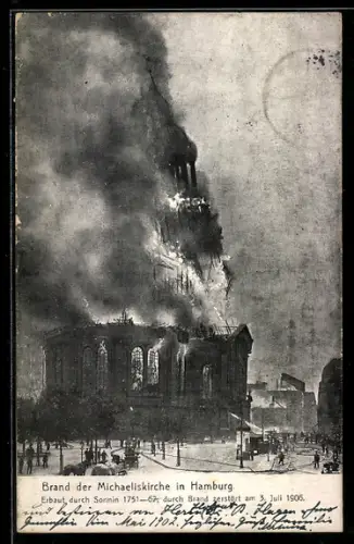 AK Hamburg-Neustadt, Brand der Michaeliskirche 3. Juli 1906