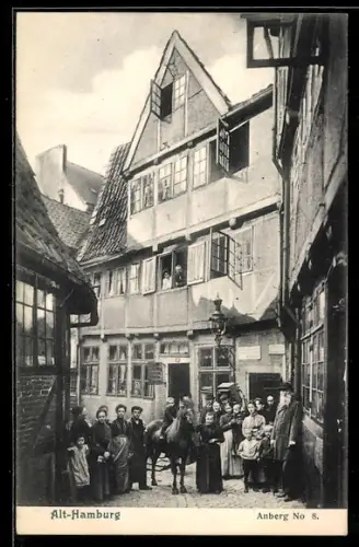 AK Alt-Hamburg, Anberg No. 5, Menschengruppe und Pferd