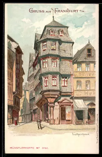 Lithographie Alt-Frankfurt, Partie am Lutherhaus