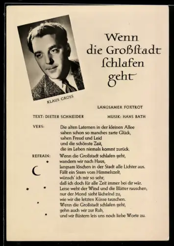 AK Musiker Klaus Gross, Lied Wenn die Grossstadt schlafen geht