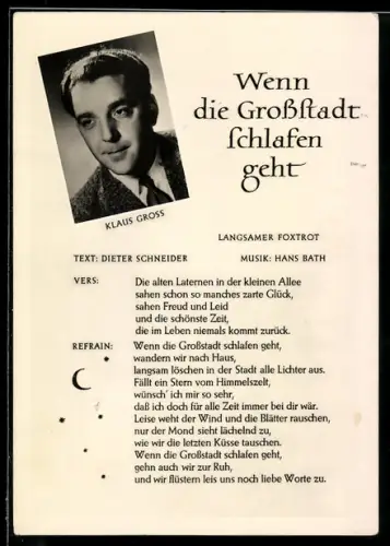 AK Musiker Klaus Gross, Lied Wenn die Grossstadt schlafen geht