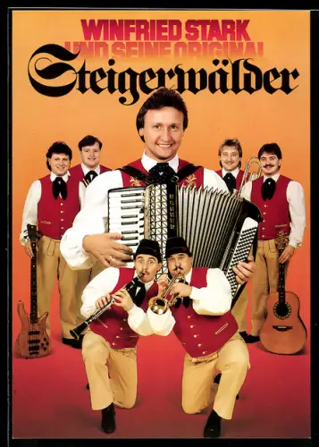 AK Musiker Winfried Stark und seine Original Steigerwälder, Musiker in Tracht mit ihren Instrumenten