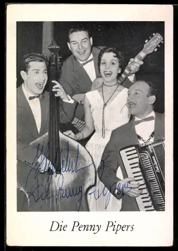 AK Musiker Die Penny Pipers bei einem Auftritt, Autograph