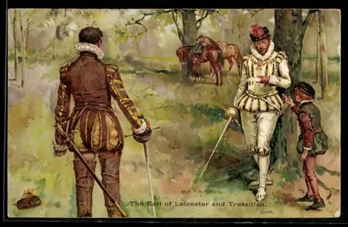 Künstler-AK Earl of Leicester and Tressilian, Walter Scott