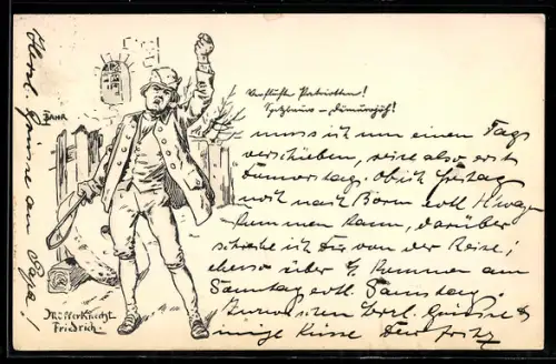 AK Fritz Reuter, Müller Knecht Friedrich mit erhobener Faust