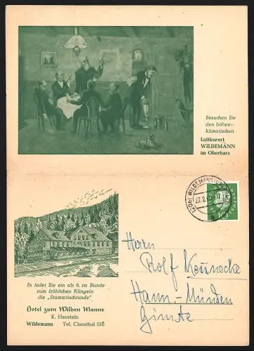 Klapp-AK Wildemann /Oberharz, Hotel zum Wilden Manne, Inh. K. Haustein