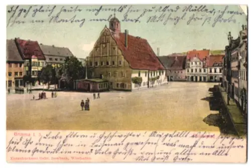 Relief-AK Grimma i. Sa., Partie am Marktplatz