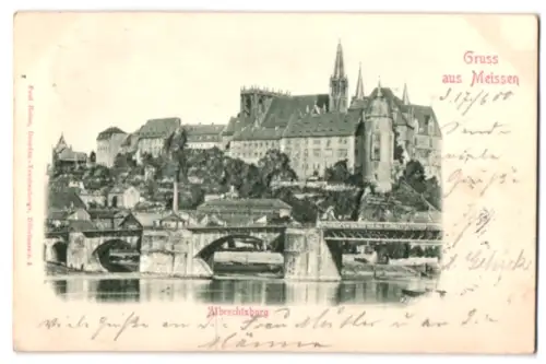 Relief-AK Meissen, Albrechtsburg mit Brücke
