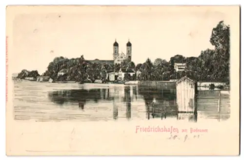 Relief-AK Friedrichshafen am Bodensee, Blick über den See
