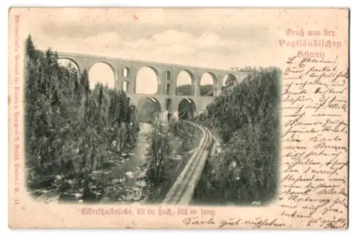 Relief-AK Elsterthalbrücke /Vogtländische Schweiz, Bahngleise unter der Brücke