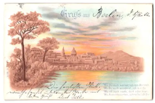 Relief-AK Jerusalem, Panorama bei Sonnenuntergang
