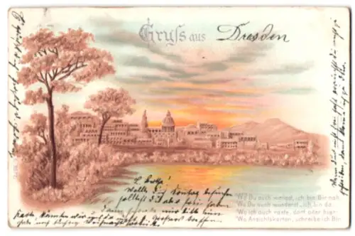 Relief-AK Jerusalem, Idyllisches Panorama bei Sonnenuntergang