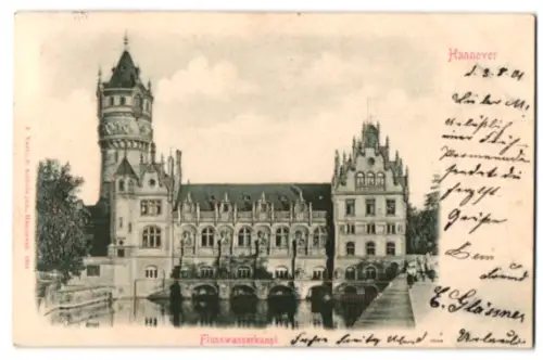 Relief-AK Hannover, Flusswasserkusnt mit goldenen Akzenten
